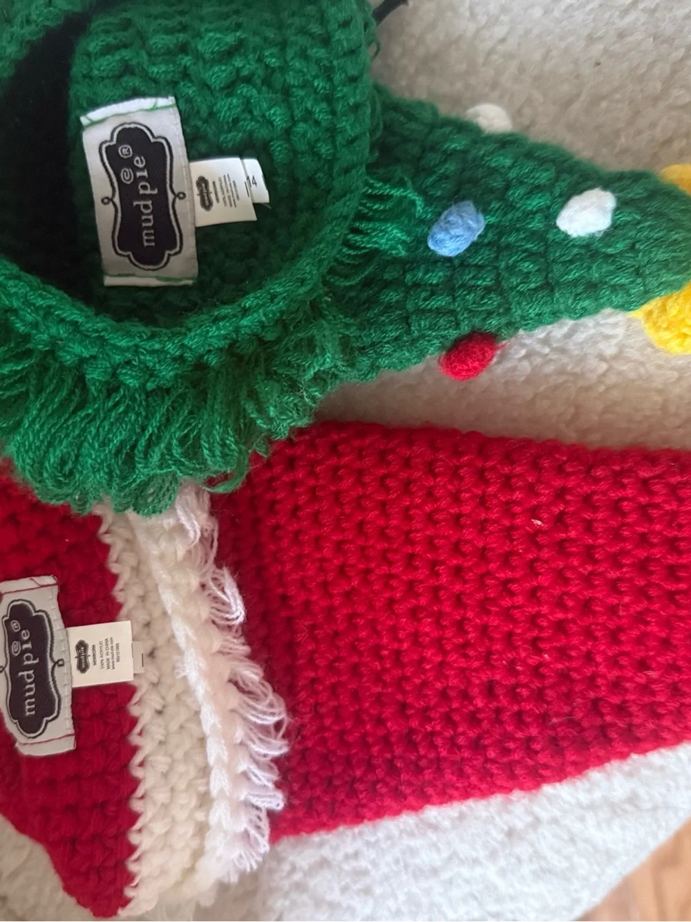 Mud Pie Red and Green Crochet Holiday Hat Set